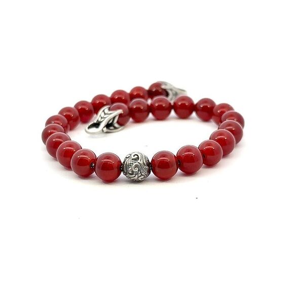 David Yurman Carnelian Carved Prayer Beads Bracelet 8.5" Silver Estate DY551 - Picture 5 of 12